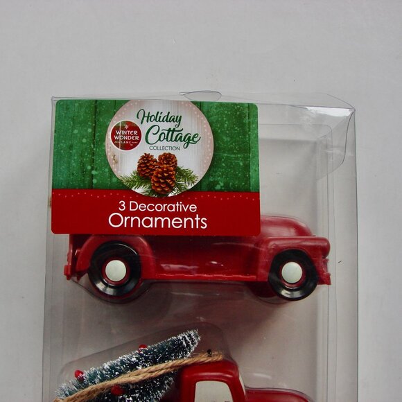 Antique Vintage Red Truck With Christmas Tree Ornament Set of 3 BRAND NEW - Picture 5 of 7